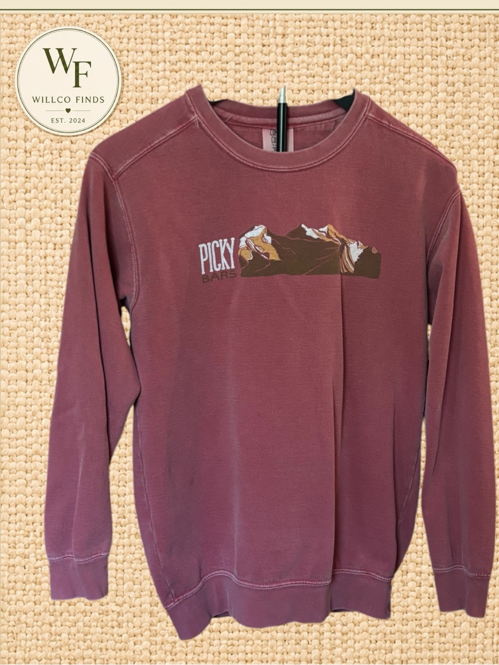 Comfort Colors Picky Bars Mountain Graphic Crewneck Sweatshirt Mauve Women’s S